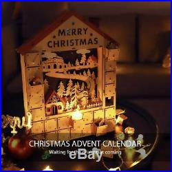 VIVOHOME Christmas Advent Calendar Countdown Treasure Box Wooden LED Decor Gift
