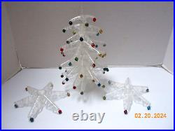 VTG 1950s CRYSTAL PINE Christmas Tree & Candle Holders with Glass Ornament-USA
