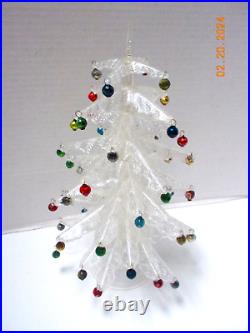 VTG 1950s CRYSTAL PINE Christmas Tree & Candle Holders with Glass Ornament-USA