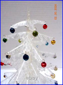 VTG 1950s CRYSTAL PINE Christmas Tree & Candle Holders with Glass Ornament-USA