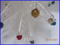 VTG 1950s CRYSTAL PINE Christmas Tree & Candle Holders with Glass Ornament-USA