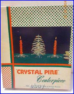 VTG 1950s CRYSTAL PINE Christmas Tree & Candle Holders with Glass Ornament-USA
