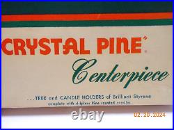 VTG 1950s CRYSTAL PINE Christmas Tree & Candle Holders with Glass Ornament-USA