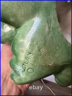 VTG 1967 Atlantic Mold Ceramic Green Christmas Tree & Base w Flocked Snow READ