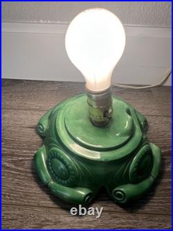 VTG 1967 Atlantic Mold Ceramic Green Christmas Tree & Base w Flocked Snow READ