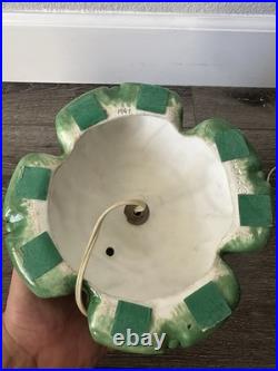 VTG 1967 Atlantic Mold Ceramic Green Christmas Tree & Base w Flocked Snow READ