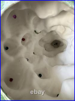 VTG 1967 Atlantic Mold Ceramic Green Christmas Tree & Base w Flocked Snow READ