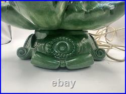 VTG 1967 Atlantic Mold Ceramic Green Christmas Tree & Base w Flocked Snow READ