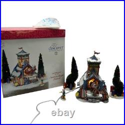 VTG Dept 56 North Pole Series Santa Sleigh Launch Lighted Village Gift Set Trees