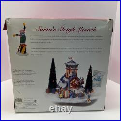 VTG Dept 56 North Pole Series Santa Sleigh Launch Lighted Village Gift Set Trees