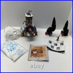 VTG Dept 56 North Pole Series Santa Sleigh Launch Lighted Village Gift Set Trees