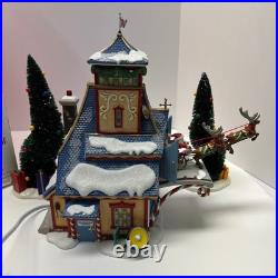 VTG Dept 56 North Pole Series Santa Sleigh Launch Lighted Village Gift Set Trees