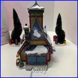 VTG Dept 56 North Pole Series Santa Sleigh Launch Lighted Village Gift Set Trees