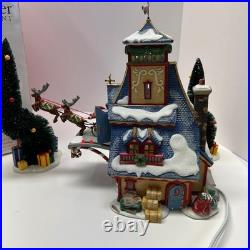 VTG Dept 56 North Pole Series Santa Sleigh Launch Lighted Village Gift Set Trees