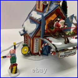 VTG Dept 56 North Pole Series Santa Sleigh Launch Lighted Village Gift Set Trees