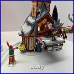 VTG Dept 56 North Pole Series Santa Sleigh Launch Lighted Village Gift Set Trees