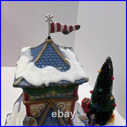 VTG Dept 56 North Pole Series Santa Sleigh Launch Lighted Village Gift Set Trees