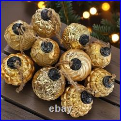 VTG Embossed Mercury Glass Christmas Ornament Kugel Antique Gold Pottery Barn 10