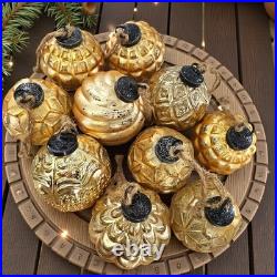 VTG Embossed Mercury Glass Christmas Ornament Kugel Antique Gold Pottery Barn 10