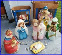 VTG General Foam 3 Wise Men Mary Joseph Nativity Blow Mold Set Christmas Lighted