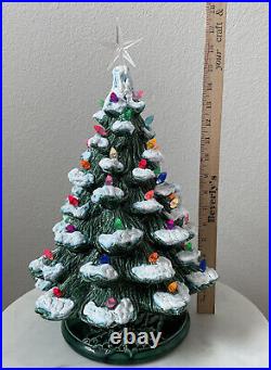 VTG Large Ceramic Lighted Christmas Trees With Base 18.5 Tall Flecked