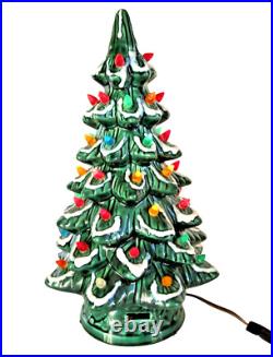 VTG Lighted, Flocked Ceramic CHRISTMAS TREE with Musical Base 16 Tall