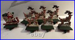VTG Midwest Cannon Falls Cast Iron Christmas Stocking Hangers 6 Reindeer 1 Santa
