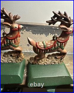 VTG Midwest Cannon Falls Cast Iron Christmas Stocking Hangers 6 Reindeer 1 Santa