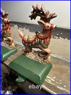 VTG Midwest Cannon Falls Cast Iron Christmas Stocking Hangers 6 Reindeer 1 Santa