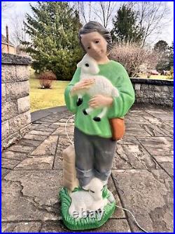 VTG TPI Blow Mold Shepherd Boy Green Shirt Lambs Christmas Yard Nativity 33H
