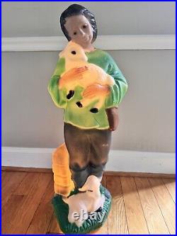 VTG TPI Blow Mold Shepherd Boy Green Shirt Lambs Christmas Yard Nativity 33H
