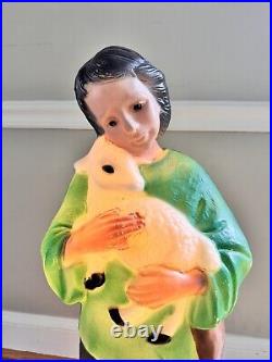 VTG TPI Blow Mold Shepherd Boy Green Shirt Lambs Christmas Yard Nativity 33H