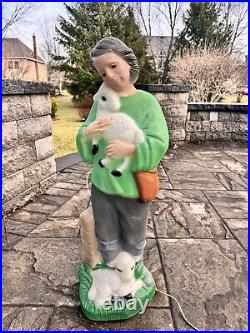 VTG TPI Blow Mold Shepherd Boy Green Shirt Lambs Christmas Yard Nativity 33H