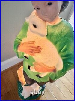 VTG TPI Blow Mold Shepherd Boy Green Shirt Lambs Christmas Yard Nativity 33H