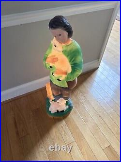 VTG TPI Blow Mold Shepherd Boy Green Shirt Lambs Christmas Yard Nativity 33H