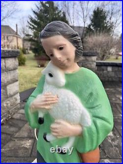 VTG TPI Blow Mold Shepherd Boy Green Shirt Lambs Christmas Yard Nativity 33H