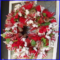 Valentine’s Day Country Farmhouse Deco Mesh Front Door Decor Decoration Wreath