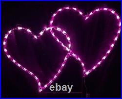 Valentine's Day Pink Double Hearts LED Wireframe Outdoor Decorations Yard Art