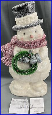 Valerie Parr Hill 20 Glistening Glitter Snowman Figurine Top hat Scarf Wreath