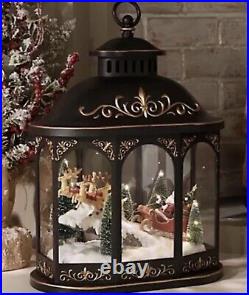 Valerie Parr Hill Lighted Lantern Santa Reindeer Sleigh Christmas Scene 17