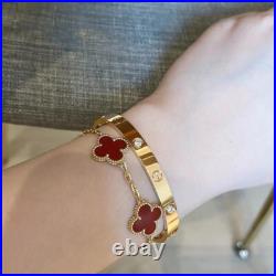 Van Cleef & Arpels Vintage Alhambra Bracelet Red Carnelian 5 Motifs Full Box
