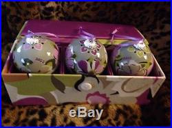 Vera Bradley Glass Ornaments Trio 3 Dogwood & Portabello mushroom 2012 Box Set