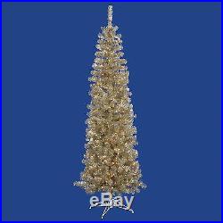 Vickerman 6.5′ X 27 Pre-lit Champagne Gold Tinsel Artificial Christmas Tree