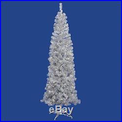 Vickerman 7.5′ Pre-lit Silver Artificial Pencil Tinsel Christmas Tree Clear