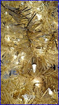 Vickerman Pre-Lit White Gold Tinsel Christmas Tree 6.5 Feet