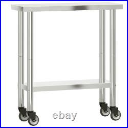 VidaXL Kitchen Work Table with Wheels 32.5x11.8x33.5 Stainless Steel