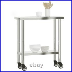 VidaXL Kitchen Work Table with Wheels 32.5x11.8x33.5 Stainless Steel
