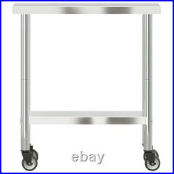 VidaXL Kitchen Work Table with Wheels 32.5x11.8x33.5 Stainless Steel
