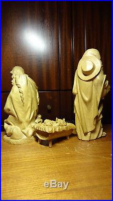 Vintage 10 Anri Wood Carved Bacher Nativity Set Scene Holy Family Figures Italy