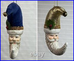 Vintage 10 Christmas Cresent Man in the Moon Old World Ceramic Hanging Ornaments